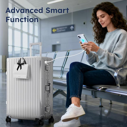 ALPHA CAMP 2 Piece Luggage Sets With Dual Layer Aluminum Frame, TSA Locks, 3-Layer PC 20" Carry-on 24" Checked Lightweight Hardside Zipperless Suitcase Sets, Type-C USB Charging Port, Cup Holder