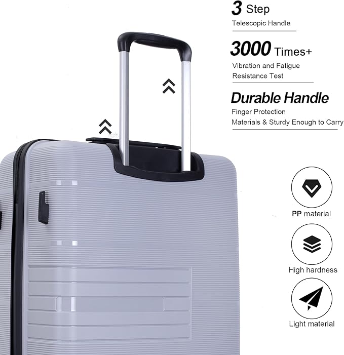 Luggage Sets Wear-Resistance Hardside Lightweight Suitcase Double Spinner Wheels, TSA Lock,Two Hooks, Scratch-resistant Carry-on,3 Piece Set(20inch 24inch 28inch) (silver)