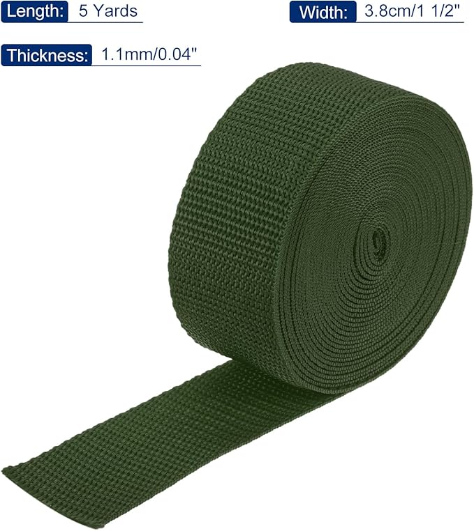 MECCANIXITY Lightweight Polypropylene Webbing Strap 1 1/2" 5 Yard Backpack Strapping Band Army Green for Outdoor Luggage Cargo Straps