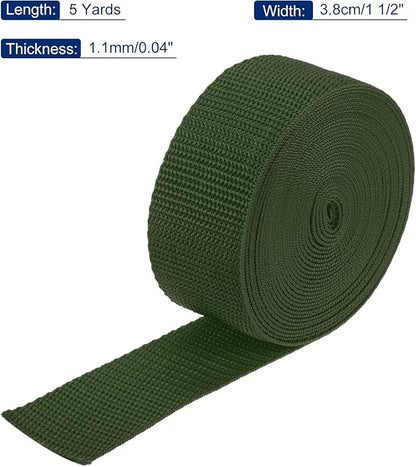 MECCANIXITY Lightweight Polypropylene Webbing Strap 1 1/2" 5 Yard Backpack Strapping Band Army Green for Outdoor Luggage Cargo Straps