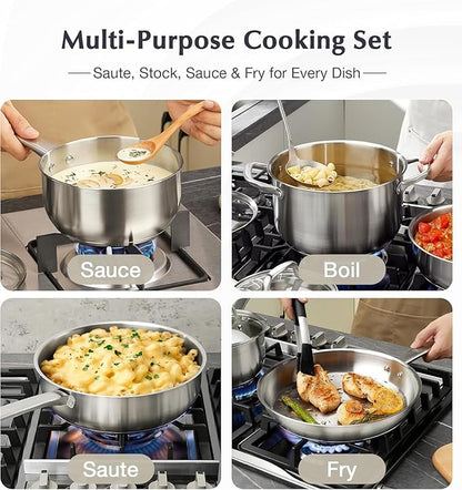 KOCH SYSTEME CS Stainless Steel Pots and Pans Set, 10 Piece Stainless Steel Cookware Set for Professional Cooking, Kitchen Cookware Sets, Induction Compatible Cookware Set 10 Pcs, Pots and Pans