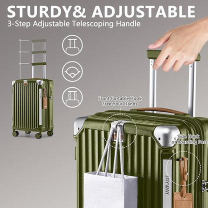 Joyway Carry On Luggage, Expandable Suitcase with Smart Cup Holder and USB Port, 20 IN Hardside Checked with TSA Lock Spinner Double Wheels, Green
