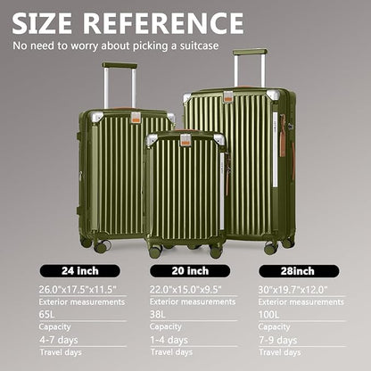 Joyway Luggage Sets 3 Piece, Expandable Suitcase with Smart Cup Holder and USB Port, Hardside Carry On Checked with TSA Lock Spinner Double Wheels, DarkGreen