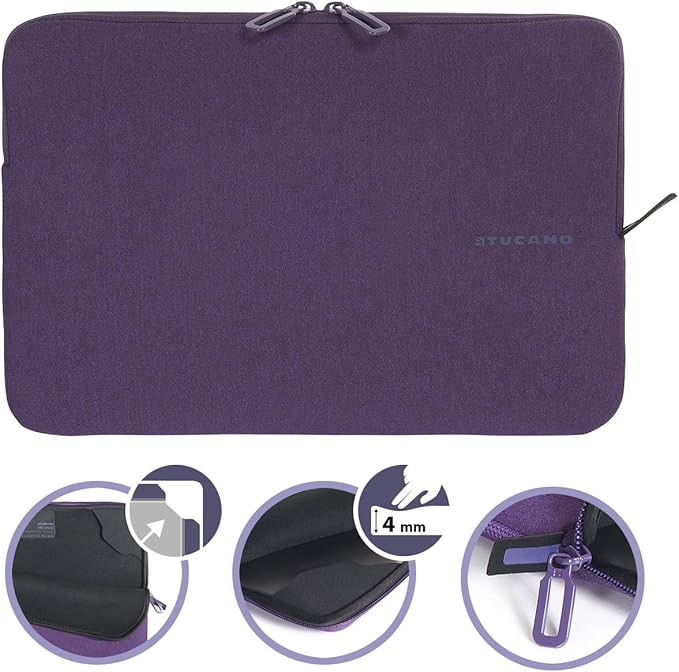 TUCANO Melange Neoprene Sleeve Compatible with MacBook Air/Pro 13" Laptop 12", 4mm Thick, Anti-Slip, Anti-Scratch - Purple
