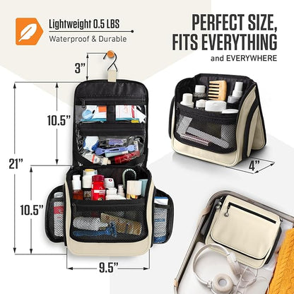VENTURE 4TH Hanging Travel Toiletry Bag for Women & Men – Large Toiletry Organizer with 18 Compartments, Removable TSA Pouch, Travel Wash Bag for Toiletries, Makeup & Shaving Kit (Beige)