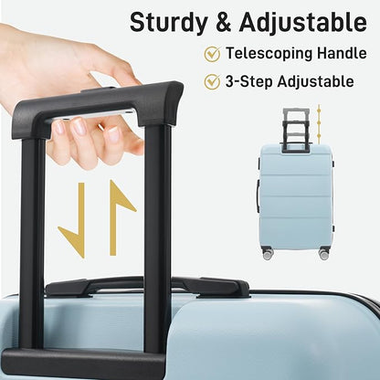Merax Luggage Sets 3 Piece, Suitcases with Spinner Wheels, Lightweight Travel Luggage with Lock, ABS Hardshell Suitcase Set 20/24/28 IN,Light Blue