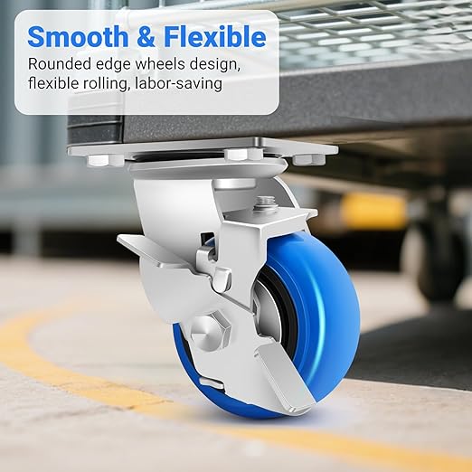 W B D WEIBIDA 4 Inch Heavy Duty Casters, Smooth Rolling Caster Design for Cart Wheels, 2500 LBS Industrial Grade Castors with Upgraded Thickened Bracket, Durable Castors (4 Brake)