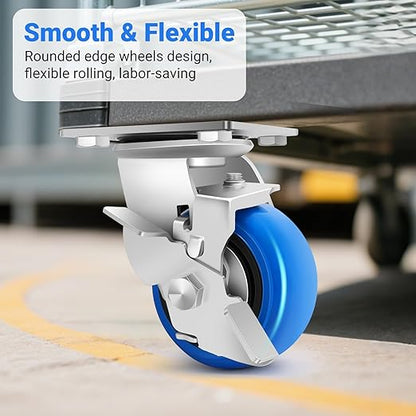 W B D WEIBIDA 4 Inch Heavy Duty Casters Set of 4, Smooth Rolling Caster Design for Cart Wheels, 2500 LBS Industrial Grade Castors with Upgraded Thickened Bracket, Durable Castors (2 Brake & 2 Rigid)