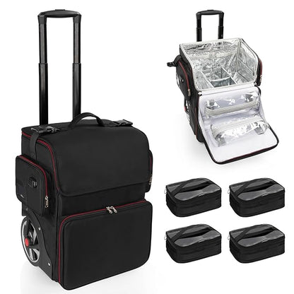 OCHEAL Large Makeup Train Case with 4 Clear Travel Makeup Bags Set, Cosmetic Makeup Case for Hairstylist, Hairdresser Storage Bag with Detachable Pouch,Heat Insulation and Anti-scalding Full layer