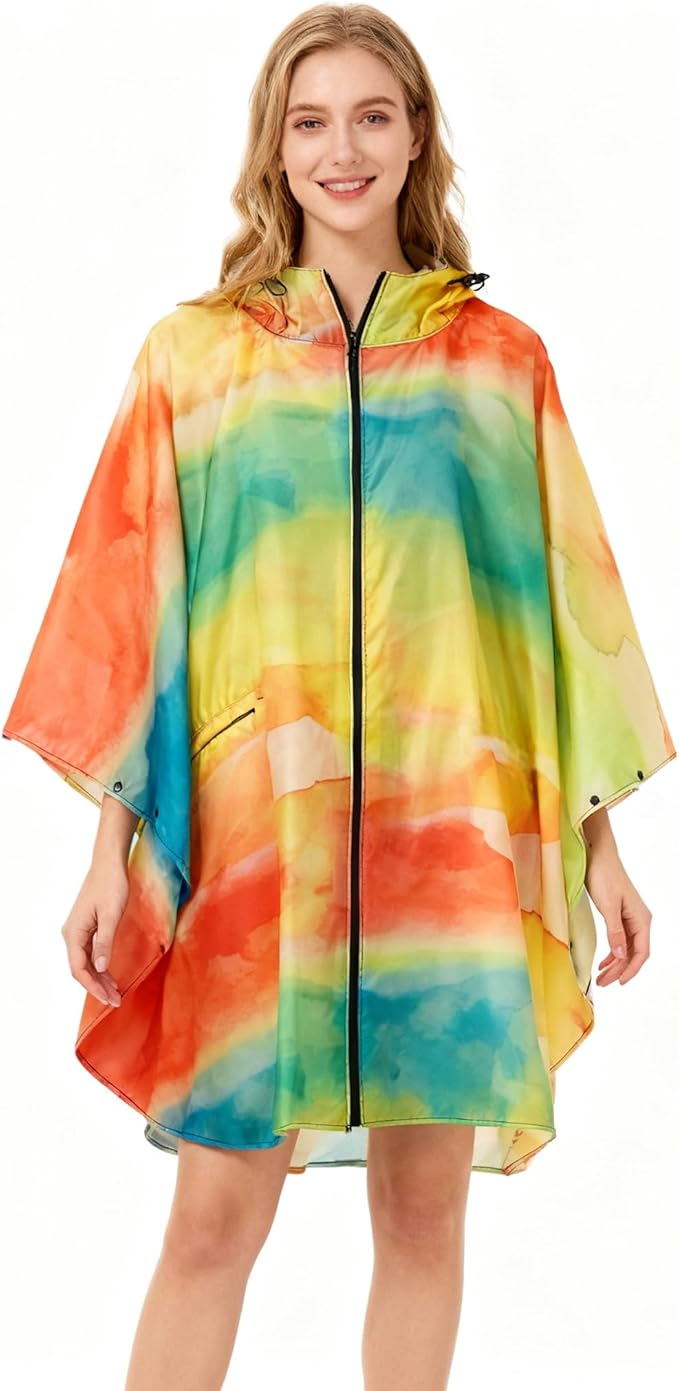 Hooded Rain Ponchos for Adult - Rain Coat and Rain Jacket with Waterproof Pocket and Zipper