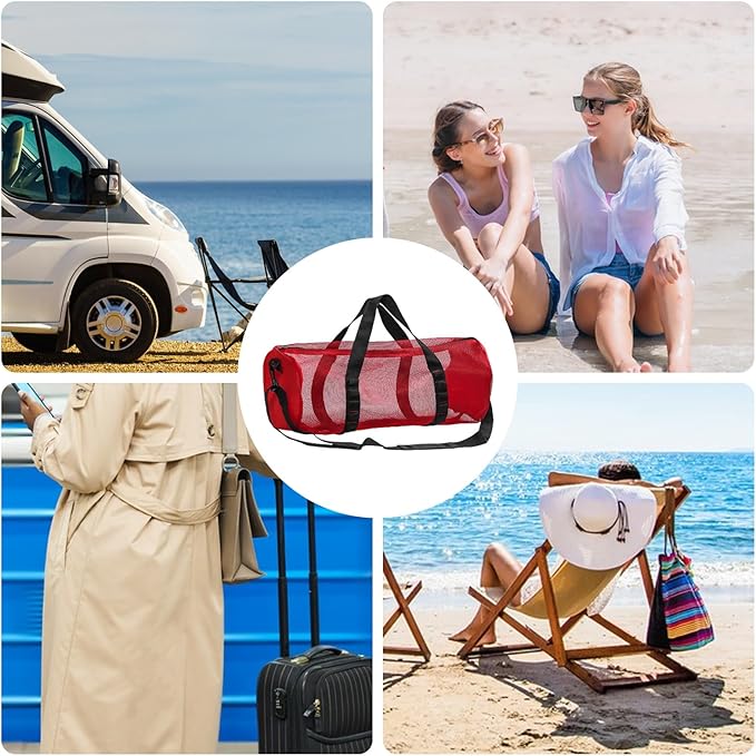 Mesh Gym Bag -Mesh Duffle Bags, Multifunctional Cylindrical Bag With Adjustable Strap, Portable Snorkeling Equipment Carry | Large Capacity Gym Bags, Snorkel Gear With Inside Hook For Travel