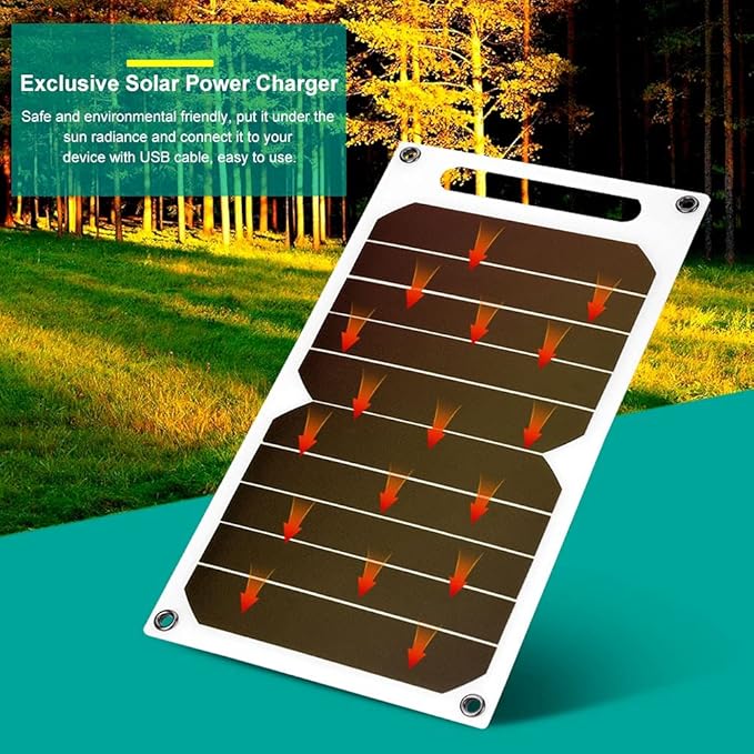 IP62 Portable 10W Outdoor USB Solar Panel Charger, High Efficiency Solar Power Bank, Lightweight Mobile Solar Charger for Camping Hiking Travel, with Mini Suction Cups