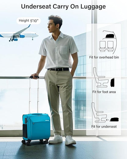 Hanke 16 Inch Underseat Carry On Luggage with Wheels Small Suitcase Softside Luggage Bags for Travel Lightweight Suitcases with Wheels Travel Luggage Personal Item for Men and Women(Caribbean Blue)