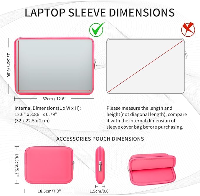 RAINYEAR 13 Inch Laptop Sleeve Case with Accessories Pouch, Compatible with 13.3" MacBook Air/Pro M1 M2 M3 M4 A3240 A3113 A2681 A2337 A1932 A2179 A2338 A1706 A1708 A2159 (Bright Pink,Upgraded Version)