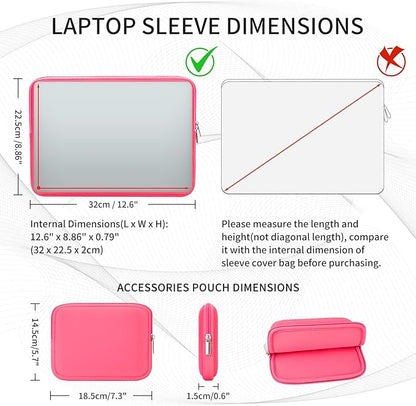 RAINYEAR 13 Inch Laptop Sleeve Case with Accessories Pouch, Compatible with 13.3" MacBook Air/Pro M1 M2 M3 M4 A3240 A3113 A2681 A2337 A1932 A2179 A2338 A1706 A1708 A2159 (Bright Pink,Upgraded Version)