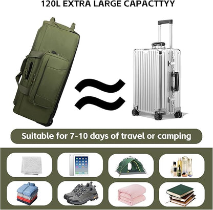 120L 3-Wheel Rolling Duffle Bag - Heavy Duty Military Deployment Bag, Durable Wheeled Duffle Luggage for Travel, Camping & Outdoor Adventures