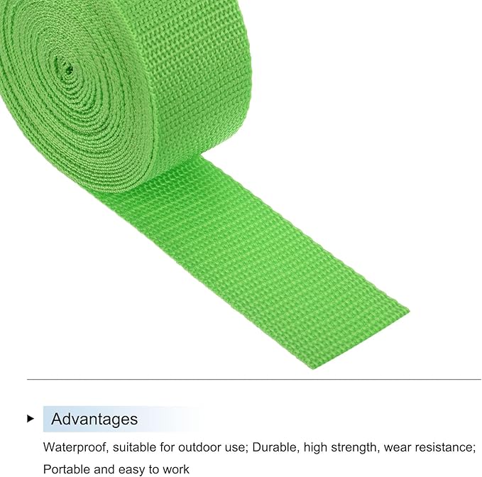 MECCANIXITY Lightweight Polypropylene Webbing Strap 1 1/2" 5 Yard Backpack Strapping Band Light Green for Outdoor Luggage Cargo Straps