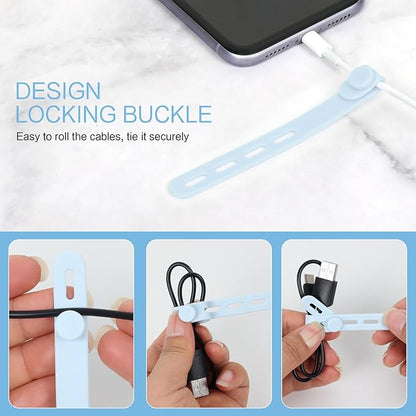 Donruby 24Pcs Silicone Cable Ties - Reusable & Washable with Locking Buckle Design, Adjustable Fastening Cable Straps, Multi-Purpose High Elasticity Cord Organizer (Ice Blue)