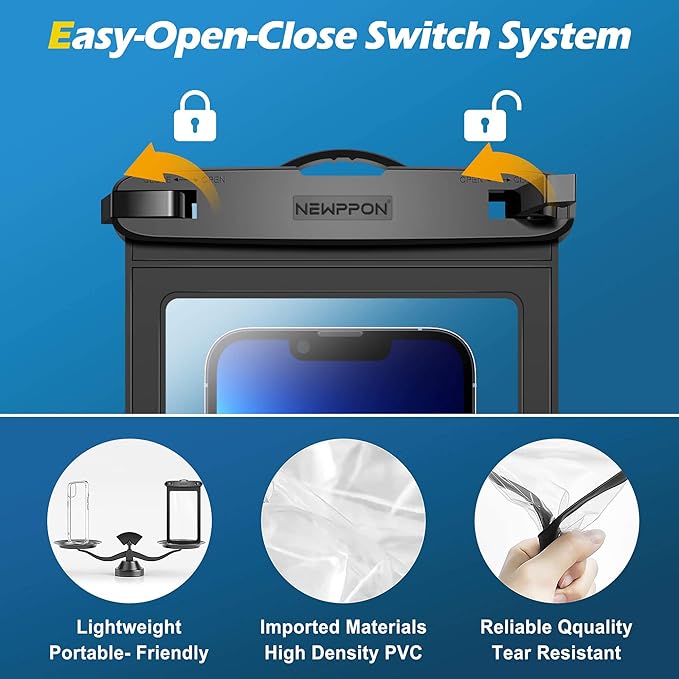 Large Waterproof Phone Pouch : 2 Pack Water-Resistant Clear Cellphone Holder - Universal Underwater Dry Bag Case with Neck Lanyard for iPhone Samsung Galaxy for Beach Swimming Pool