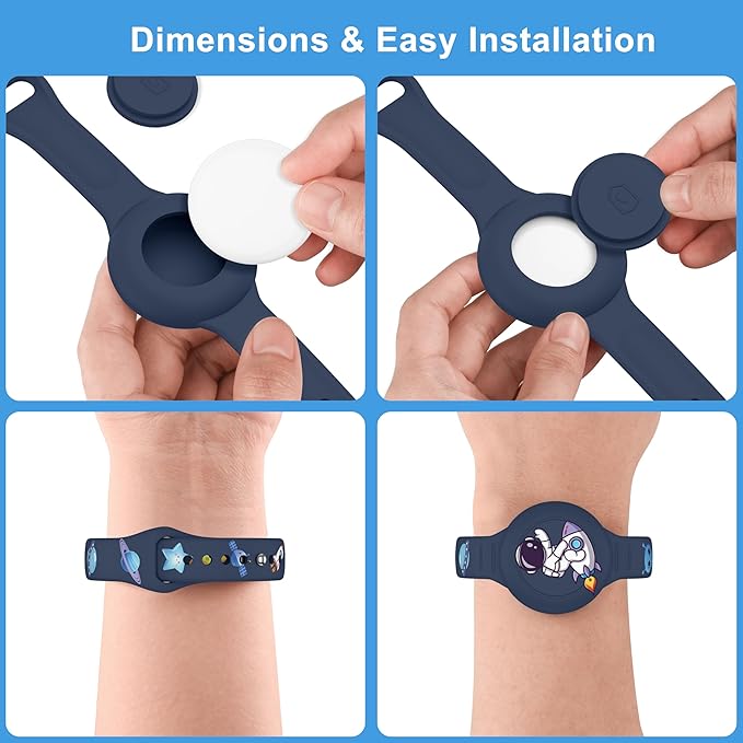 2 Pack Bracelets for Kids, Soft Silicone Waterproof Hidden Wristband - Adjustable GPS Tracker Holder Compatible with Watch Band for Child, Boys, Girls (Green+Navy Blue)