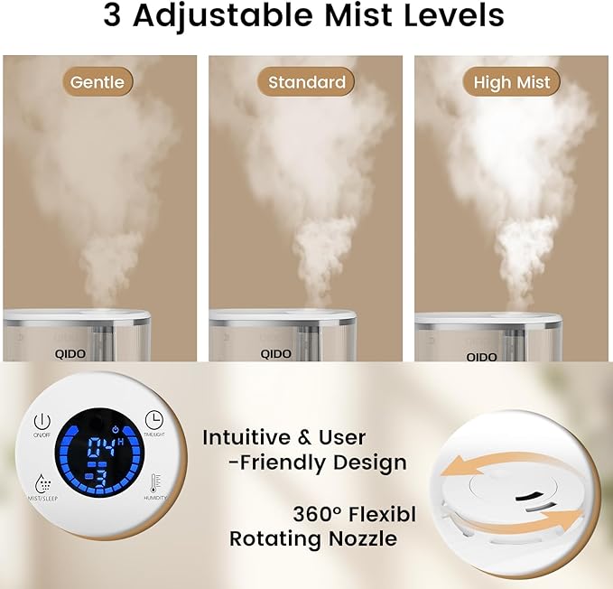 COMHOMA Smart Humidifiers for Bedroom, 5L Top Fill Supersized Humidifier Essential Oil Diffuser for Baby & Plants, 3 adjustable Mist with 28dB Quiet, Touch/APP/7-color Nightlight, 36H Runtime, White