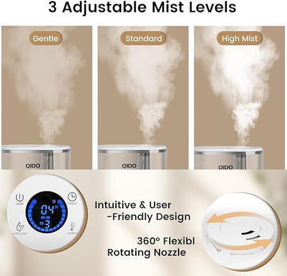 COMHOMA Smart Humidifiers for Bedroom, 5L Top Fill Supersized Humidifier Essential Oil Diffuser for Baby & Plants, 3 adjustable Mist with 28dB Quiet, Touch/APP/7-color Nightlight, 36H Runtime, White