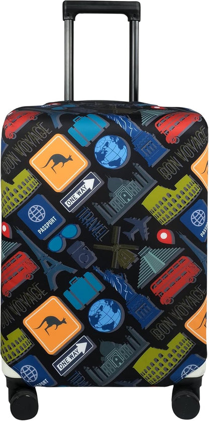Explore Land Travel Luggage Cover Suitcase Protector Fits 31-32 Inch Case (Bon Voyage, XL)