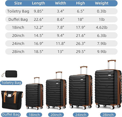 Merax 6 Piece Luggage Set, ABS Hardside Expandable Suitcase with Spinner Wheels TSA Lock, Travel Suitcases for Men/Women, Black