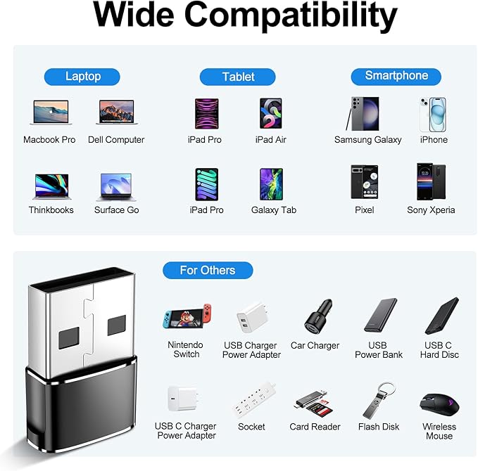 𝟒𝐏𝐚𝐜𝐤 𝐔𝐩𝐠𝐫𝐚𝐝𝐞𝐝 USB to USB C Adapter,Type-C Female to A Male Charger Converter for iPhone 17 Charger,iWatch Ultra SE 9 10,iPhone 17 Pro Max 16 15 12,Samsung S25,AirPods,iPad,Car,Xbox