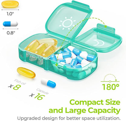 AUVON XL Weekly Pill Organizer 2 Times a Day, Pill Box 7 Day with One-Side Large Openings for Easy to Use, Cyan AM PM Pill Case for Medication, Vitamins, Fish Oils, Supplements