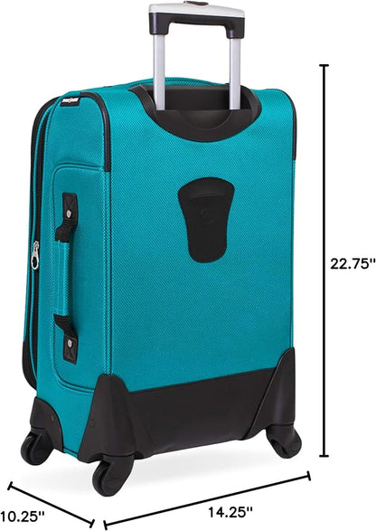 SwissGear Sion Softside Expandable Luggage – Carry-On Suitcase with 360 Degree Wheels & Retractable Handle – 21 Inch, Perfect for 1-3 Night Trips – Teal