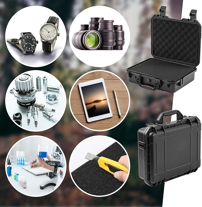 1 Pcs 11 x 9 x 6 Inch Waterproof Hard Case with DIY Customizable Foam Insert Portable Protective Case with Knife for Camera Drones Equipments Tools Test Instruments (Black)