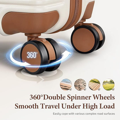 Luggage Sets 3 Piece, Hard Shell Carry on Suitcase with Spinner Wheels and TSA Lock, Travel Lightweight Luggage Set with YKK Zippers (Beige, 5 piece sets（20/24/28/DB/TB)