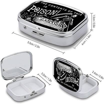 Metal 2 Compartment Pill Organizer Travel Friendly Portable Compact Pill Box Cute Pill Case to Hold Vitamins,Fish Oil,Supplements,Meds,Tablet for Purse,Pocket. (Black Scythe)