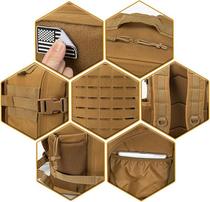 QT&QY 25L/45L Military Tactical Backpack For Men Molle Daypack 3 Day Bug Out Bag Hiking Rucksack With Bottle Holder