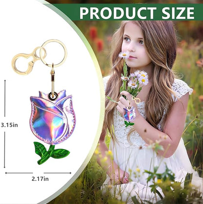 Leather Keychain Holder Case Compatible with AirTag,Cute Protective Shiny Charm Cover with Keyring,Anti-Scratch Finder GPS Tracker Case for Wallet Keys,bag,pets(Pink Rose)