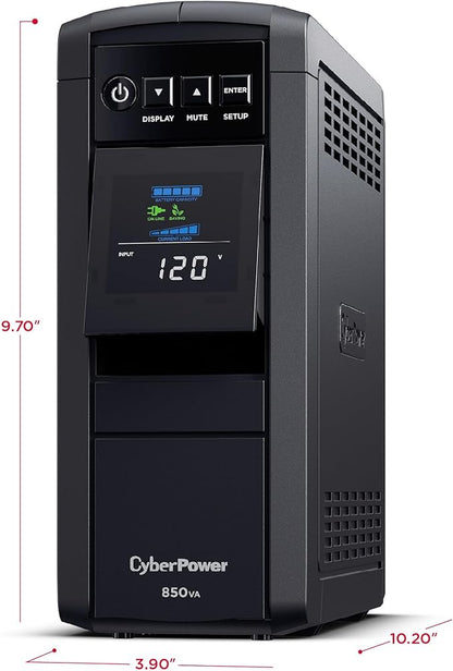 CyberPower CP850PFCLCD PFC Sinewave UPS Battery Backup and Surge Protector, 850VA/510W, 10 Outlets, AVR, Mini-Tower; UL Certified