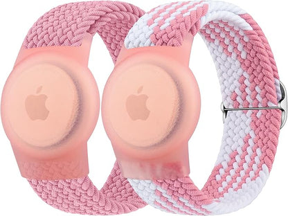 Vanjua Wristband for Apple AirTag, Protective Case Compatible with Air Tag GPS Tracker Holder with Braided Bracelet, Adjustable Anti Lost Watch Band for Toddler Child Elder (Pink+Colorful Pink)