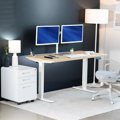 VIVO Electric 55 x 28 in Dual Motor Sit Stand Desk, Memory Height Adjustment, 2B Series, Light Wood Top White Frame, DESK-KIT-2W55C