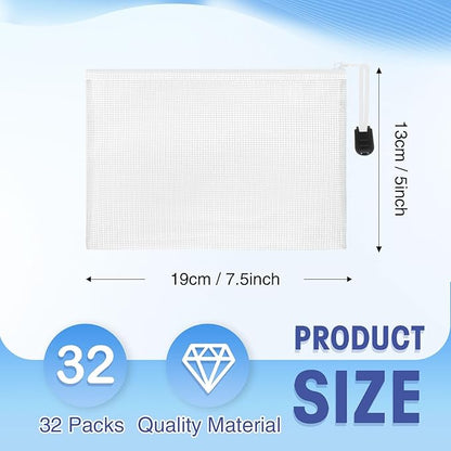 Jetec 32 Pcs Mesh Zipper Bags Toy Storage Bikini Organizer Bag Bolsas Para Guardar Trajes De Bano Waterproof Zipper Reusable Pouch Puzzle Multipurpose for Storage Office(White,7.5 x 5 Inch)