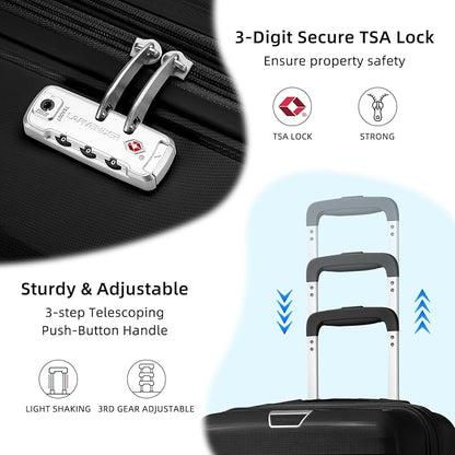 LARVENDER Carry On Luggage 22x14x9 Airline Approved, 20 Inch Hardshell & Lightweight PP Travel Carry On Suitcase for Women with Spinner Wheels TSA Lock, Black