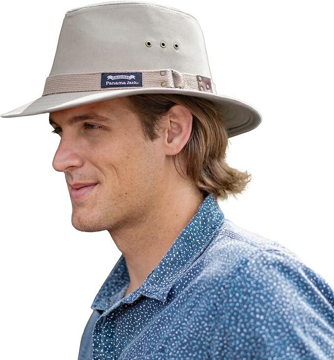 Panama Jack Original Canvas Safari Men's Sun Hat, 2 1/2" Brim, UPF (SPF) 50+ Sunhat Protection