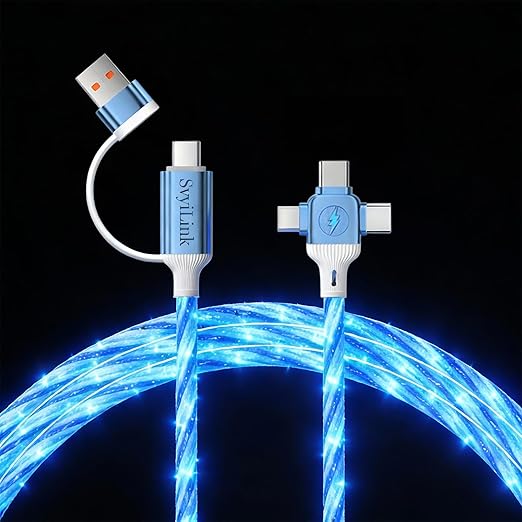 USB Cable PD Fast Charger Lighted Up(USB 6IN1 Starry Blue) Mobile Phone Data Cable,Fast Charging Cable,TPE Material,Compatible with Almost All Devices.