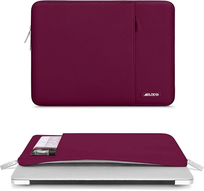MOSISO Laptop Case 16 inch, 15-15.6 inch Laptop Sleeve Compatible with MacBook Pro 16 M4 M3 M2 M1, HP Acer Dell Lenovo ASUS Notebook, Polyester Vertical Computer Sleeve Bag with Pocket, Wine Red