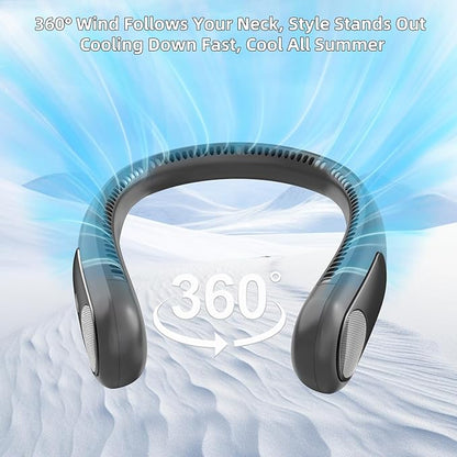 Portable Neck Fan,Personal Wearable Bladeless Fan,LED Display,4-Speeds,6000mAh USB Rechargeable,360° Strong Cooling Wind,Hands Free,White Elephant Gift,Christmas Gifts for Men Women (Dark grey)