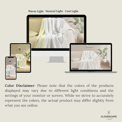 Cloud Scape Linen 8-Layer Muslin Blanket King Size for Adult - 100% Cotton, Heavy Weighted and Soft, All Season, Winter Cozy Blanket, Fits up to California King Bed, 92x108, White