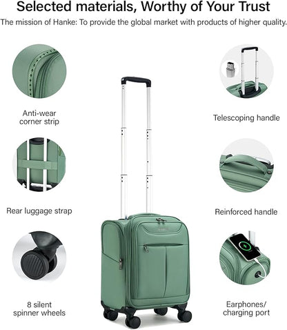 Hanke Underseat Carry On Luggage with Wheels, Lightweight Small Suitcase Airline Approved 16 Inch Softside Personal Item Travel Bag for Women Men, Compact Under Seat Luggage.(Forest Green)