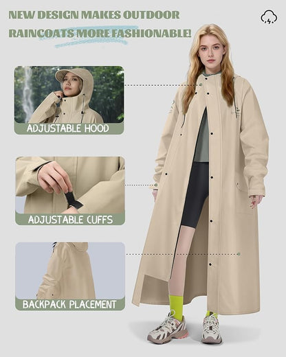 Men's Rain Jacket with Hooded Waterproof Lightweight Packable Long Raincoat Poncho for Women Adults