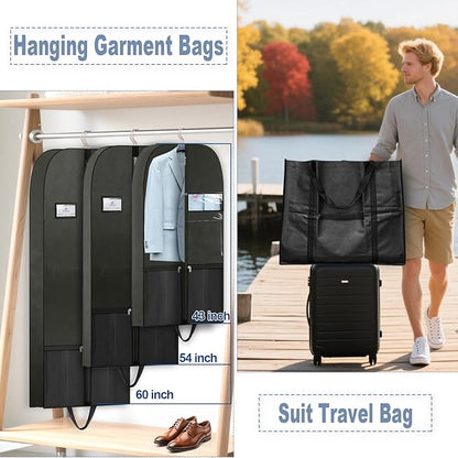 Heavy Duty Clothing Storage Large Garment Bags for Hanging Clothes, Breathable Travel Garment Bags with Zippered Closure for Suits, Dresses and Travel