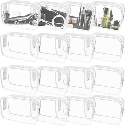 16 Pieces Clear Makeup Bags Bulk, TSA Approved Toiletry Bag for Travel, PVC Waterproof Cosmetic Pouches Clear Pouch with Zipper for Men and Women Carry-on Travel Essentials Cosmetic Bags (White-M)